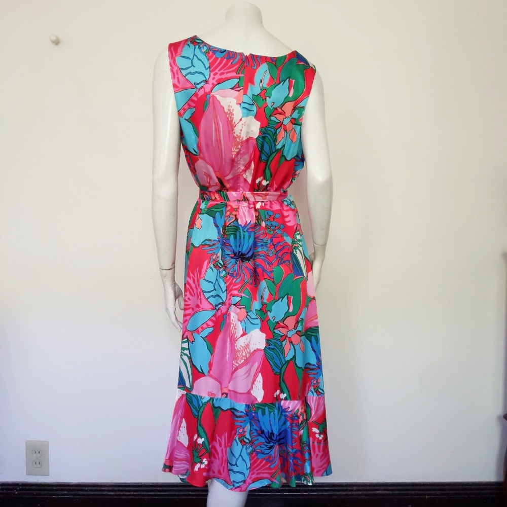 ๐HP๐ Talbots Tropical Floral Fit Flare Pink Dress 14 - Picture 7 of 9